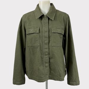 PRANA Shacket Green Organic Cotton Snaps Collared Lined Long Sleeve Sz M…